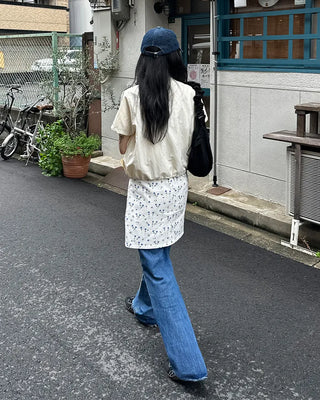 Flower pattern cotton mini skirt
