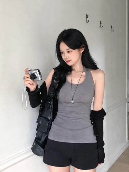 [5 colors] Ribbed Halter Sleeveless Top