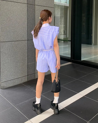 Striped sleeveless shirt and shorts set