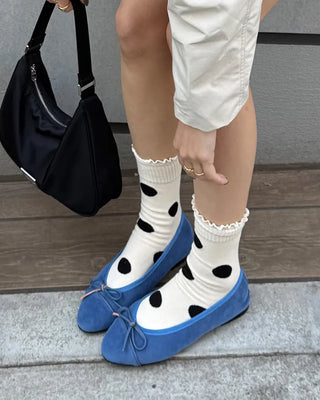 Corduroy color ribbon flat shoes