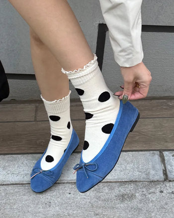 Corduroy color ribbon flat shoes