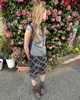 Checked scalloped hem chiffon skirt