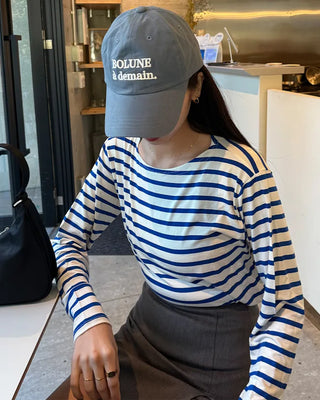Soft boat neck striped long-sleeve T-shirt