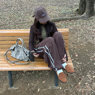 2-line elastic waist wide pants