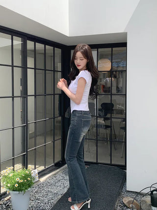 [With pelvic pad] Bootcut denim pants