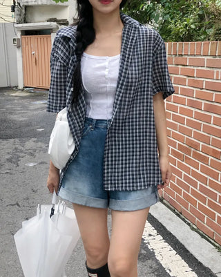 [UNISEX] Checkered Oversized Short-Sleeve Shirt (3 colors)