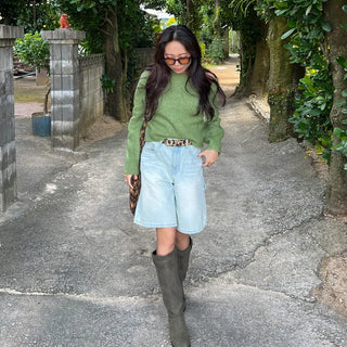 Belted suede long boots