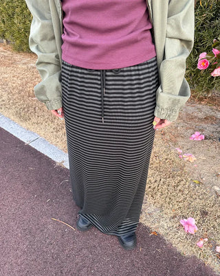 Striped back slit easy maxi skirt