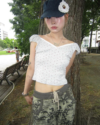 Mini Flower Cap Sleeve Semi-Cropped Top