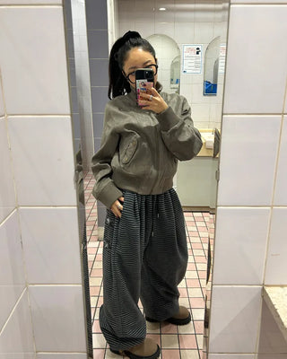 Ribbed High-Neck Suede Zip Jacket