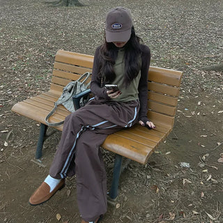 2-line elastic waist wide pants