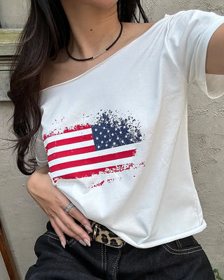 American Cut-Off Shoulder Neck Cropped T-Shirt