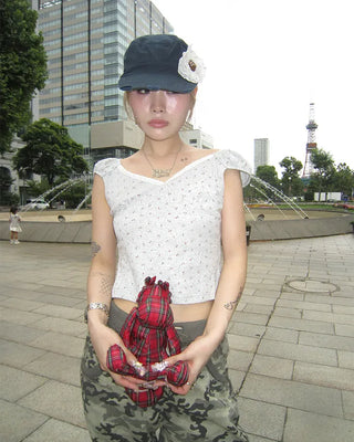 Mini Flower Cap Sleeve Semi-Cropped Top