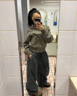 (Unisex) Check Patch Point Border Fleece Pants