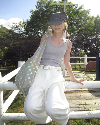 Hip Wing Stitch Summer Balloon Cotton Pants