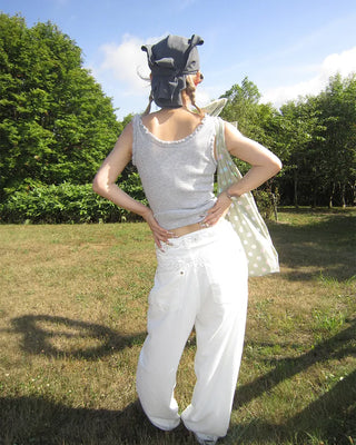 Hip Wing Stitch Summer Balloon Cotton Pants