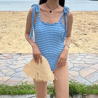 Checked ribbon swimwear