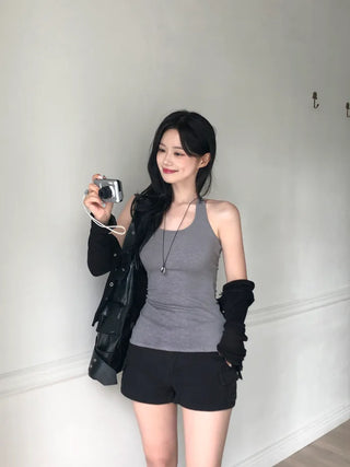 [5 colors] Ribbed Halter Sleeveless Top