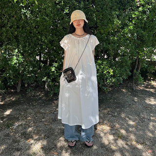 Ribbon Shirring Long Dress