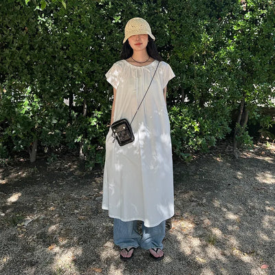 Ribbon Shirring Long Dress