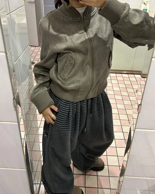 (Unisex) Check Patch Point Border Fleece Pants