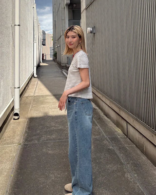 Straight-leg denim pants with string waistband