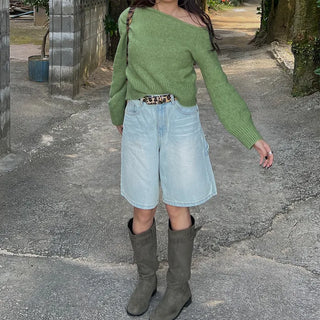 Unique off-shoulder wool knit