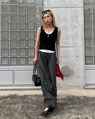 (Unisex) Tucked Nylon Parachute Pants