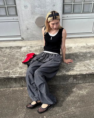 (Unisex) Tucked Nylon Parachute Pants