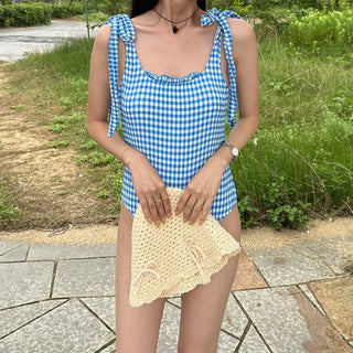 Checked ribbon swimwear