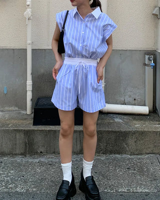 Striped sleeveless shirt and shorts set