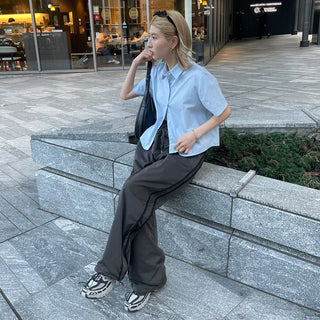 Plain cropped short-sleeved shirt