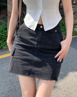 Pocket short-sleeved cropped shirt
