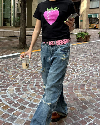 [1st Re-release] (ORIGINAL) Strawberry Lettering Slim T-Shirt