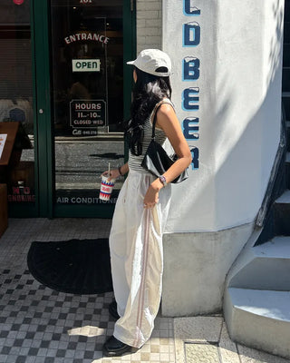 Wide-leg nylon jersey pants with hip pockets
