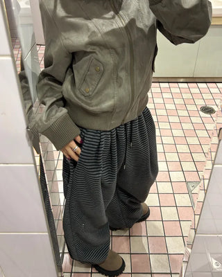 (Unisex) Check Patch Point Border Fleece Pants