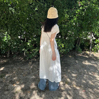 Ribbon Shirring Long Dress