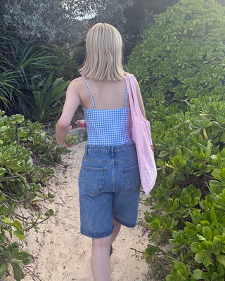 Gingham check one-piece swimwear