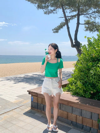 [2-way] Asymmetrical Shoulder Short-Sleeve T-Shirt (6 colors)