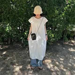 Ribbon Shirring Long Dress