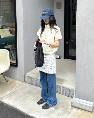 Flower pattern cotton mini skirt