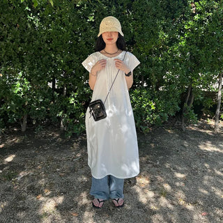 Ribbon Shirring Long Dress