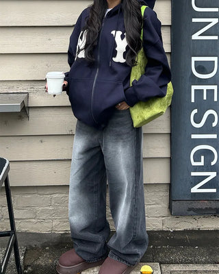 (Unisex) NY Unique Big Patch Zip-Up Hooded Parka