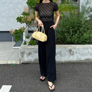 See-through layered ribbon T-shirt
