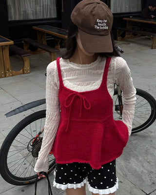 Ribbon string knit bustier