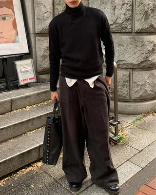 Side Button Point Half Neck Knit