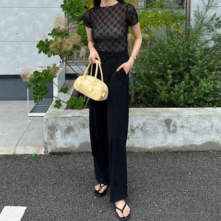See-through layered ribbon T-shirt