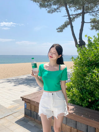 [2-way] Asymmetrical Shoulder Short-Sleeve T-Shirt (6 colors)