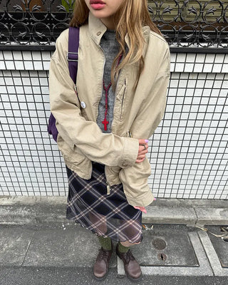 Checked scalloped hem chiffon skirt
