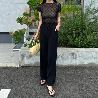 See-through layered ribbon T-shirt